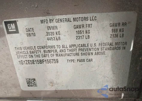 2011 Chevrolet Malibu Ltz from USA, damaged, VIN 1G1ZE5E15BF156759